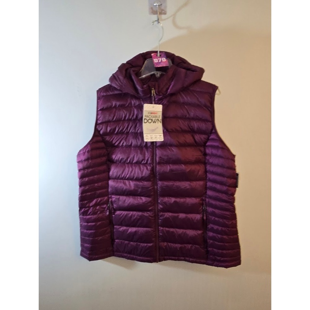 32 Degrees Heat Women Vest Packable Down Purple Hooded Puffer Plus Size 1X NEW